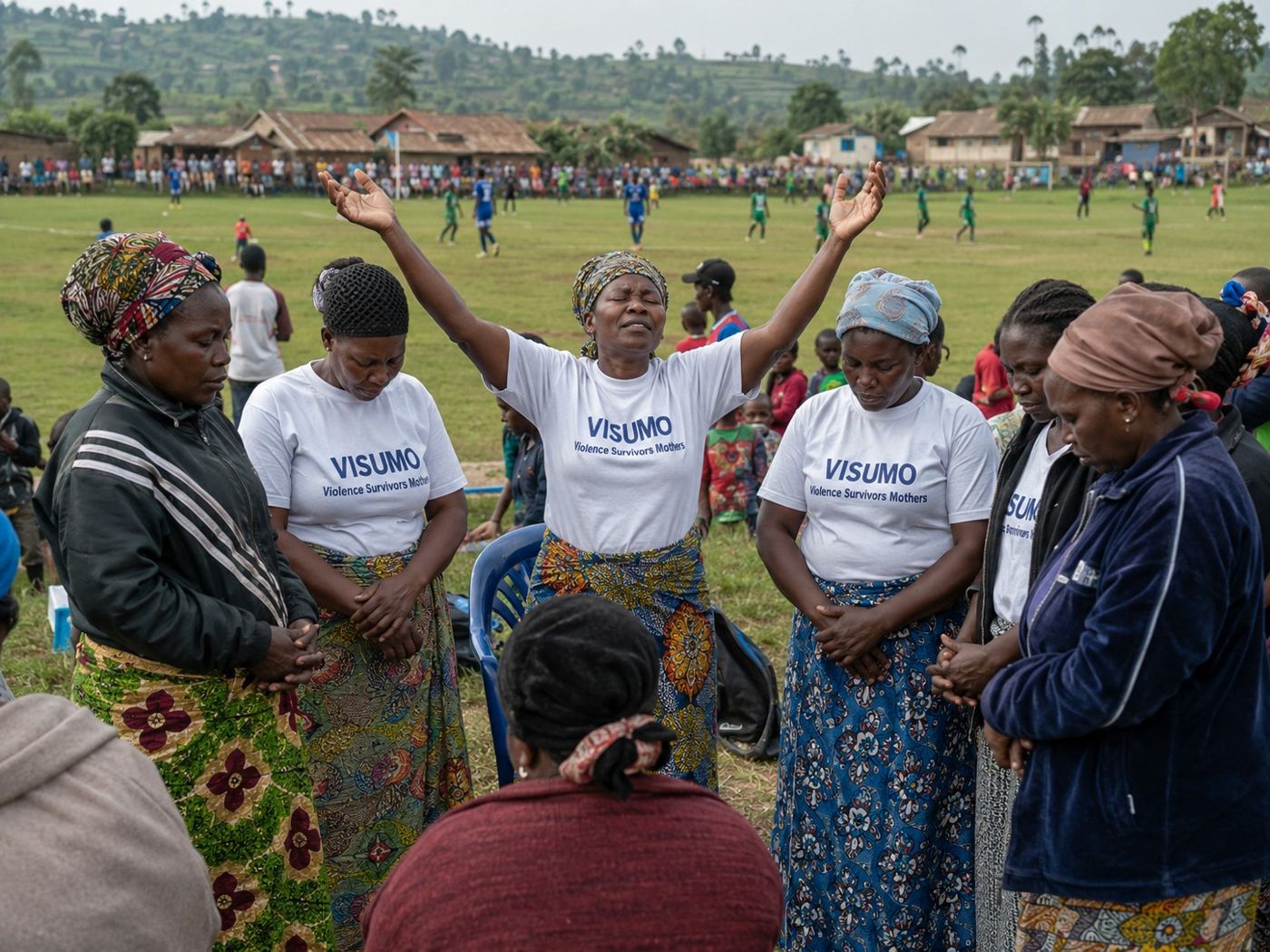 Community members in VISUMO t-shirts gathered together